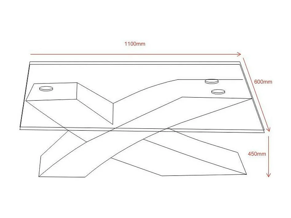 Tavolino da salotto Shiva piano in vetro e base nera a incrocio 110x60x45H