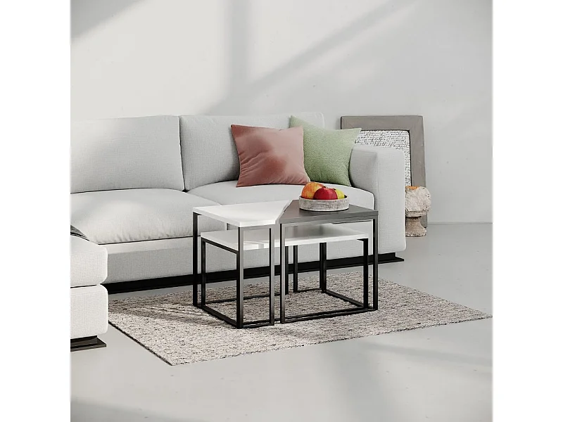 Set 3 tavolini da salotto OhLady colore bianco e antracite