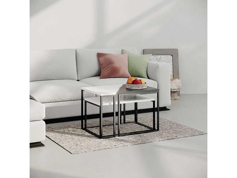 Set 3 tavolini da salotto OhLady colore bianco e antracite
