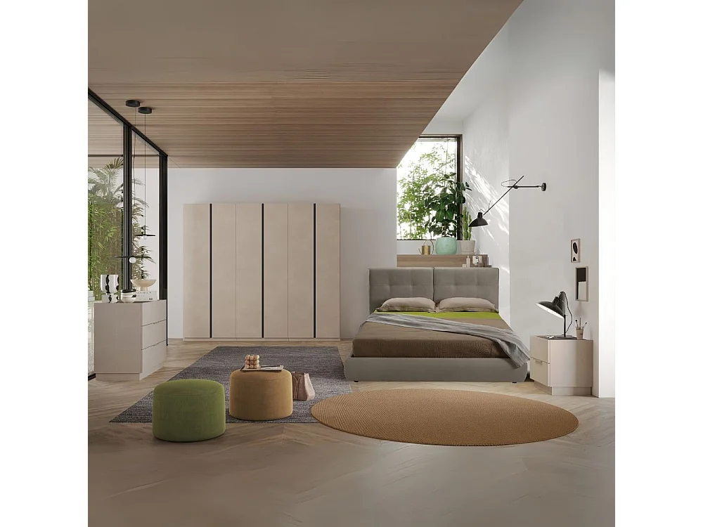 Camera da letto Musto con letto contenitore colore cashmere e antracite