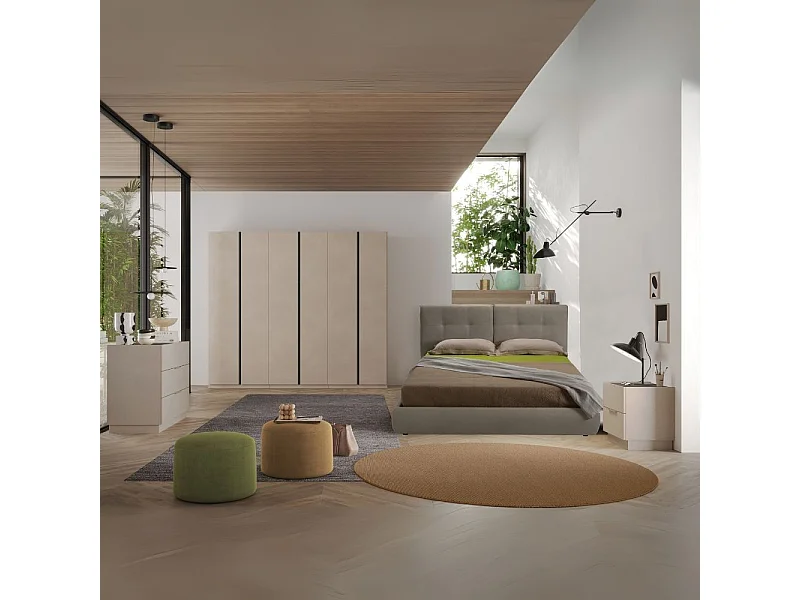 Camera da letto Musto con letto contenitore colore cashmere e antracite