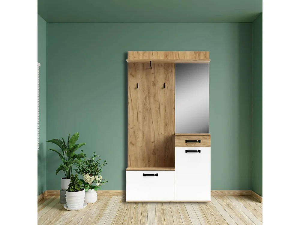 Mobile ingresso rovere bianco con scarpiera e specchio Mosso MO6