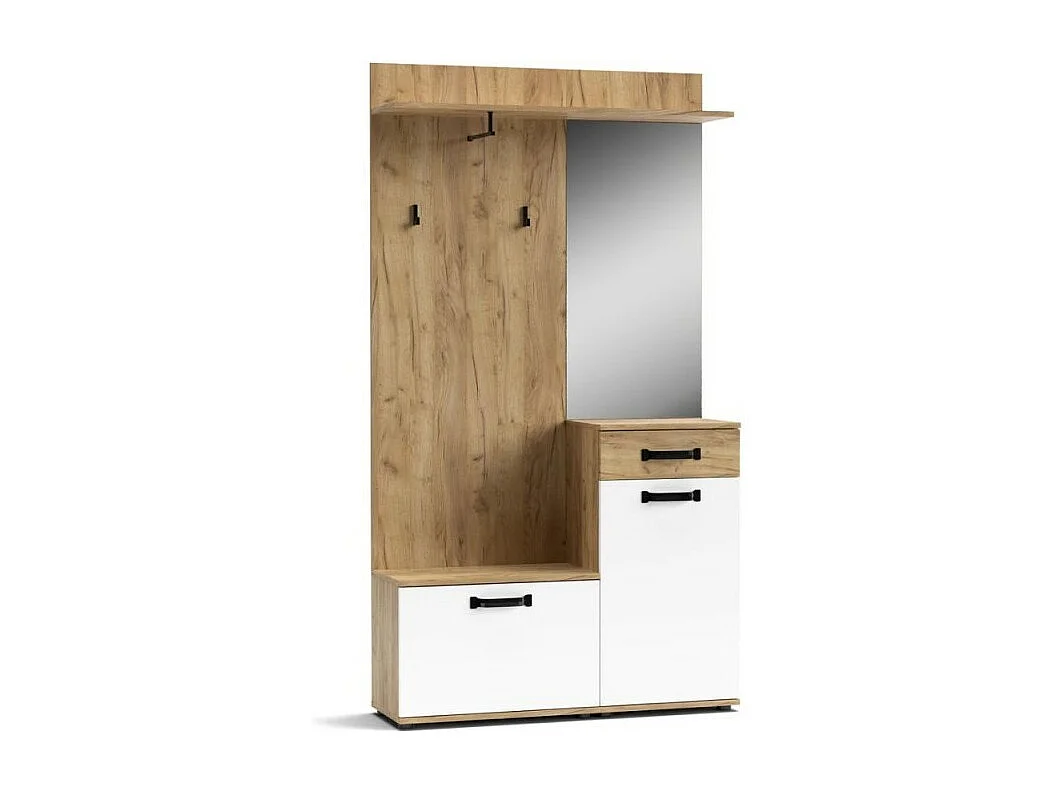 Mobile ingresso rovere bianco con scarpiera e specchio Mosso MO6