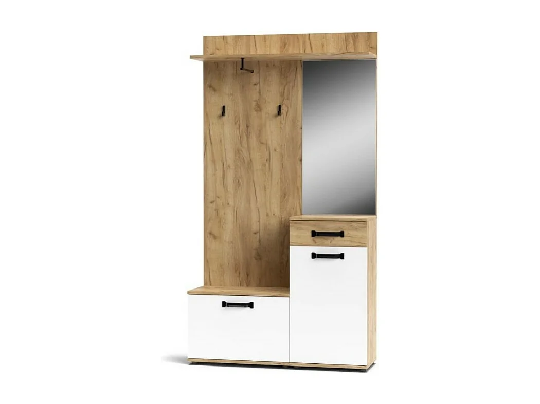 Mobile ingresso rovere bianco con scarpiera e specchio Mosso MO6