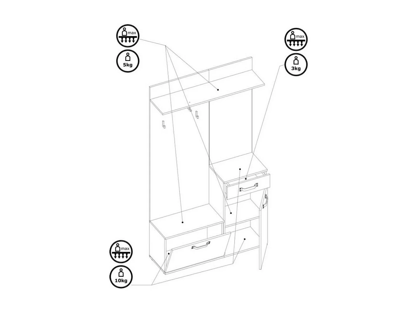 Mobile ingresso rovere bianco con scarpiera e specchio Mosso MO6