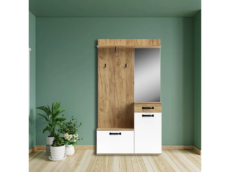 Mobile ingresso rovere bianco con scarpiera e specchio Mosso MO6