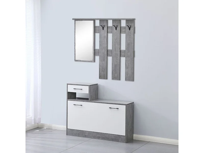 Mobile ingresso con specchio RudolfXL colore cemento e bianco