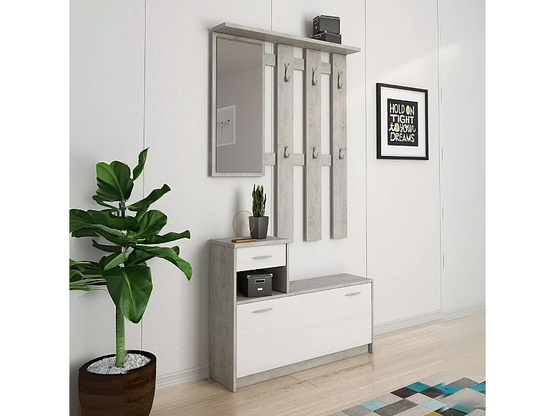 Mobile ingresso con scarpiera Rudolf colore beton e bianco