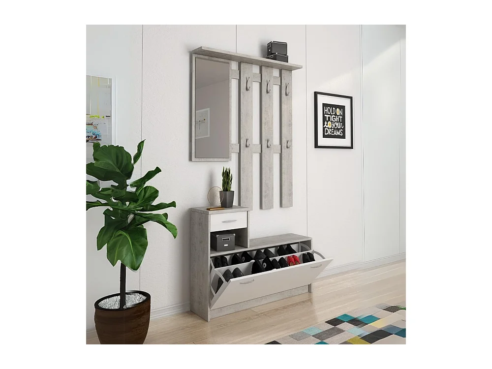 Mobile ingresso con scarpiera Rudolf colore beton e bianco