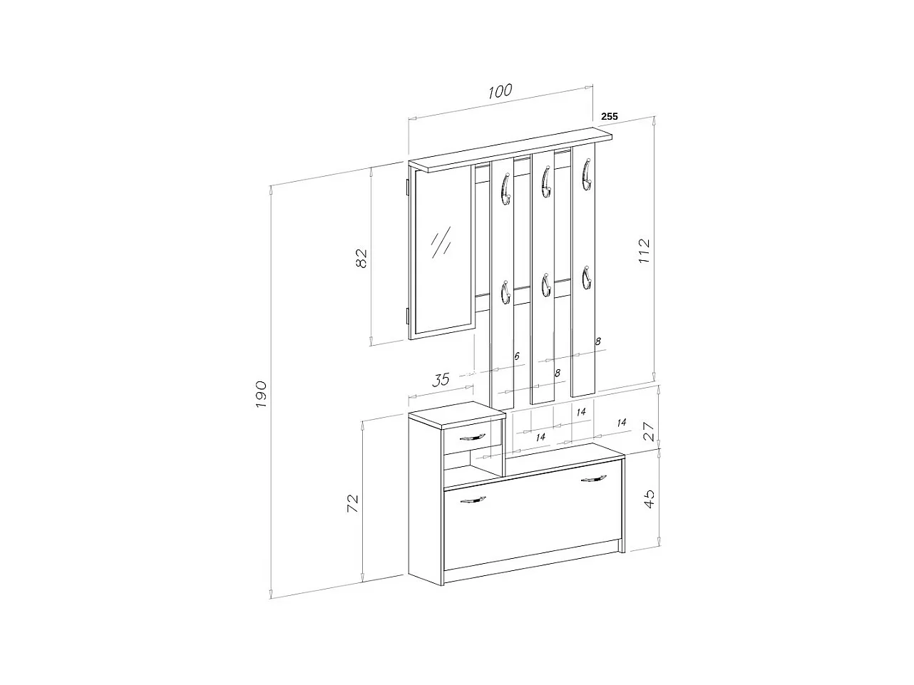 Mobile ingresso con scarpiera Rudolf colore beton e bianco