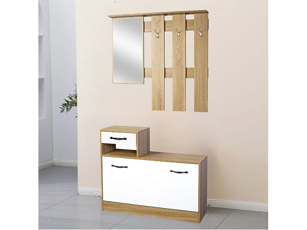 Mobile ingresso con specchio RudolfXL colore rovere bianco lucido