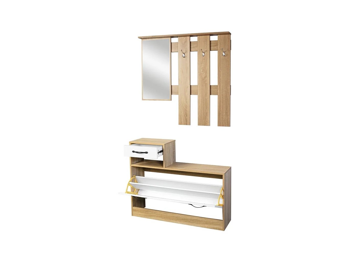 Mobile ingresso con specchio RudolfXL colore rovere bianco lucido