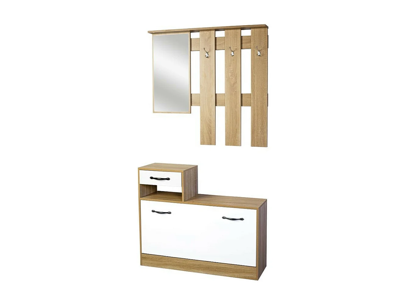 Mobile ingresso con specchio RudolfXL colore rovere bianco lucido