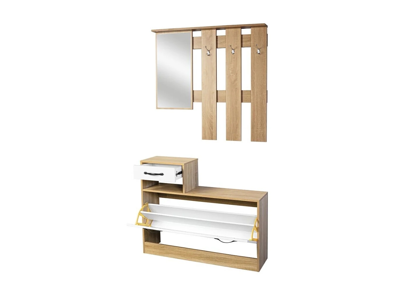 Mobile ingresso con specchio RudolfXL colore rovere bianco lucido