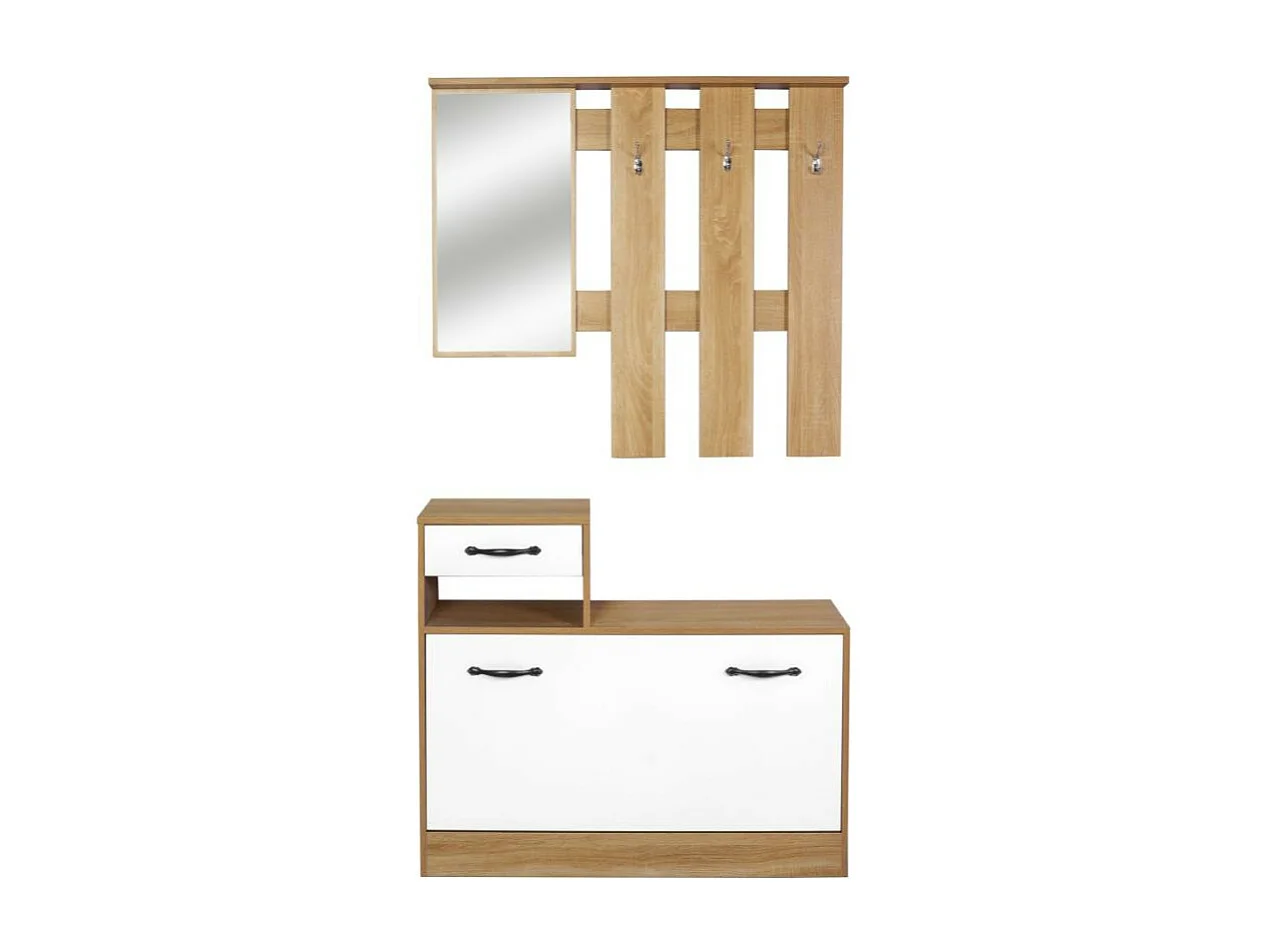 Mobile ingresso con specchio RudolfXL colore rovere bianco lucido