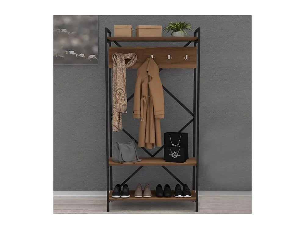 Mobile ingresso appendiabiti struttura in metallo e ripiani noce Navis
