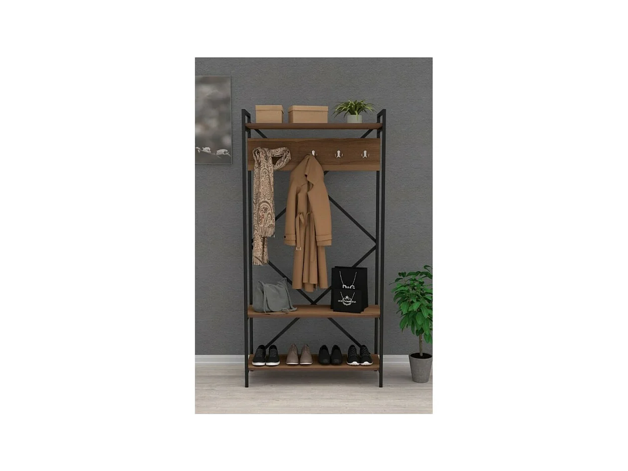 Mobile ingresso appendiabiti struttura in metallo e ripiani noce Navis
