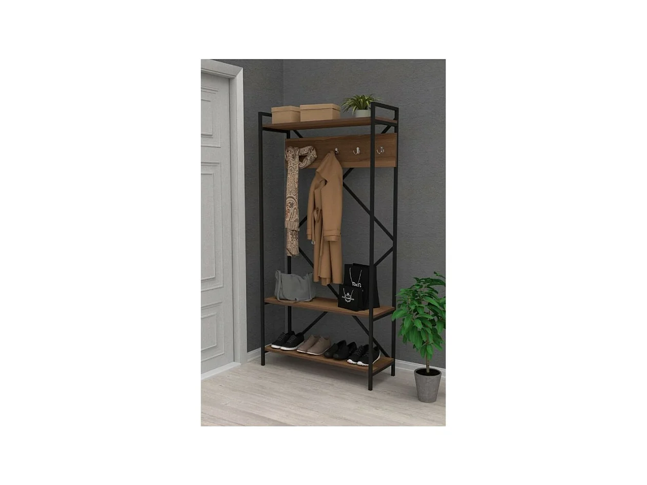 Mobile ingresso appendiabiti struttura in metallo e ripiani noce Navis