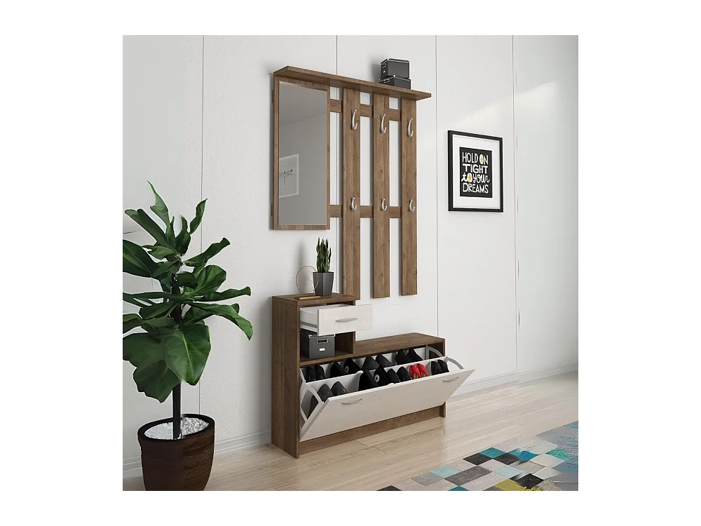 Mobile ingresso con scarpiera Rudolf colore noce eastwood e spatolato