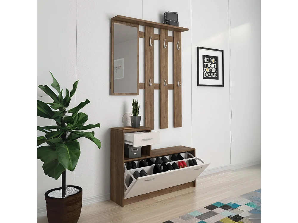 Mobile ingresso con scarpiera Rudolf colore noce eastwood e spatolato