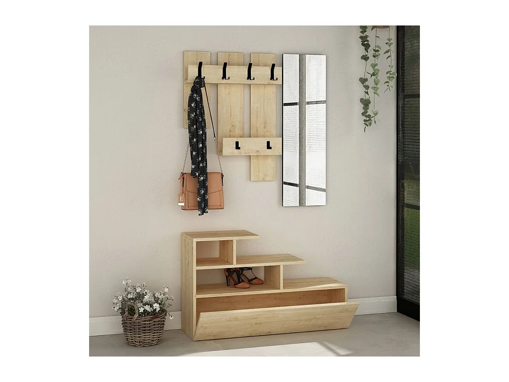 Mobile ingresso rovere oak con scarpiera e specchio Vesty