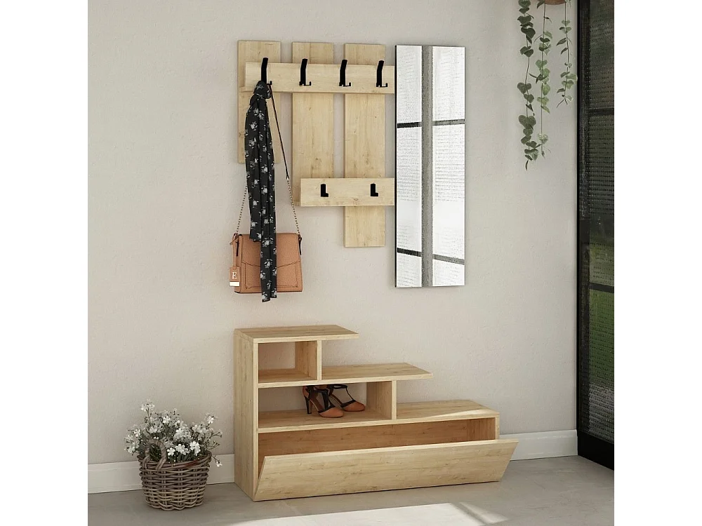 Mobile ingresso rovere oak con scarpiera e specchio Vesty