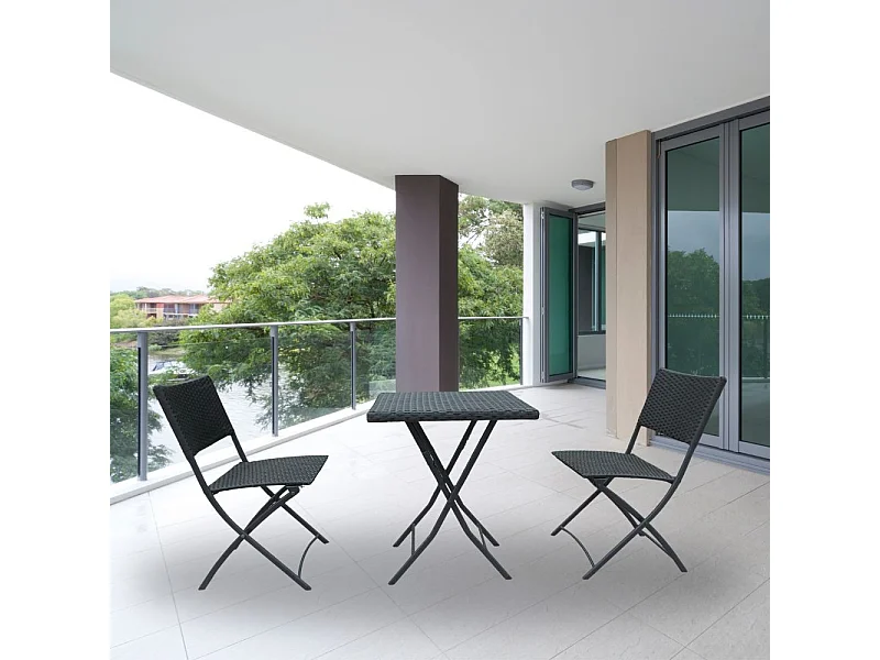 Set tavolo e sedie pieghevoli rattan colore nero WRB015