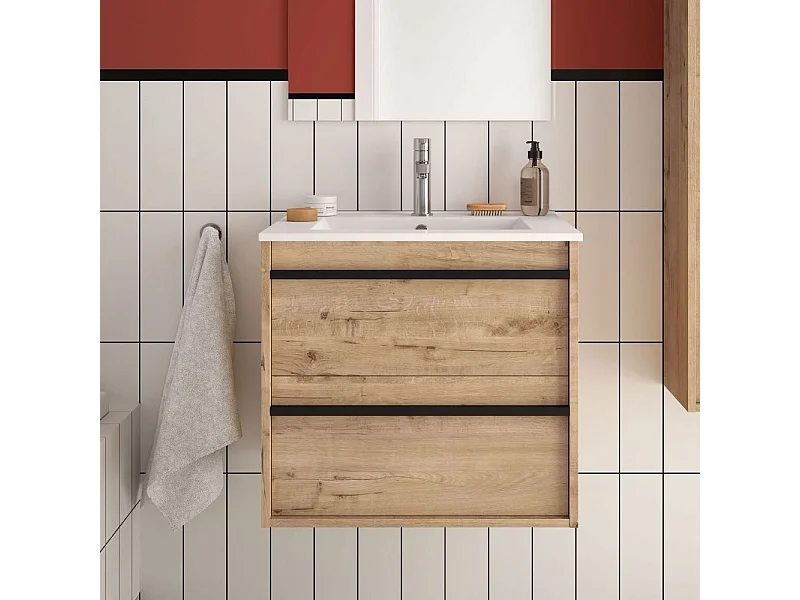 Mobile bagno sospeso rovere ostippo 2 cassetti 60x45x54h Ador60