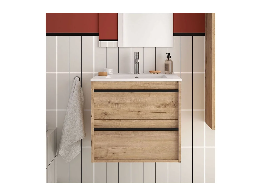 Mobile bagno sospeso rovere ostippo 2 cassetti 60x45x54h Ador60