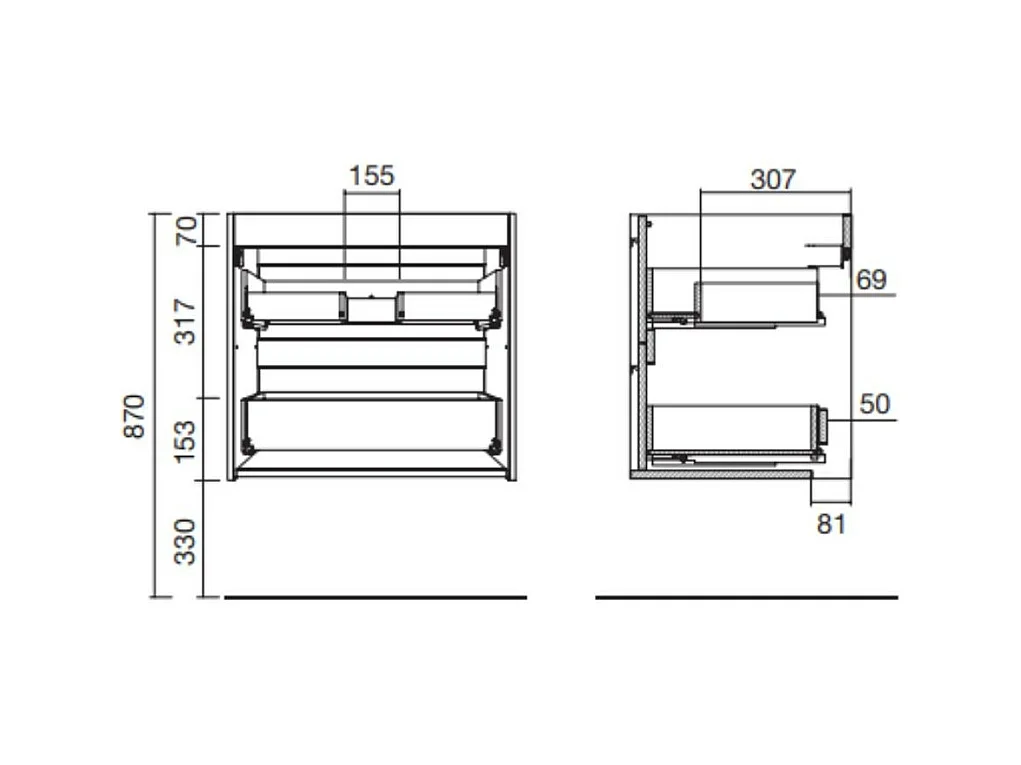 Mobile bagno sospeso rovere ostippo 2 cassetti 60x45x54h Ador60