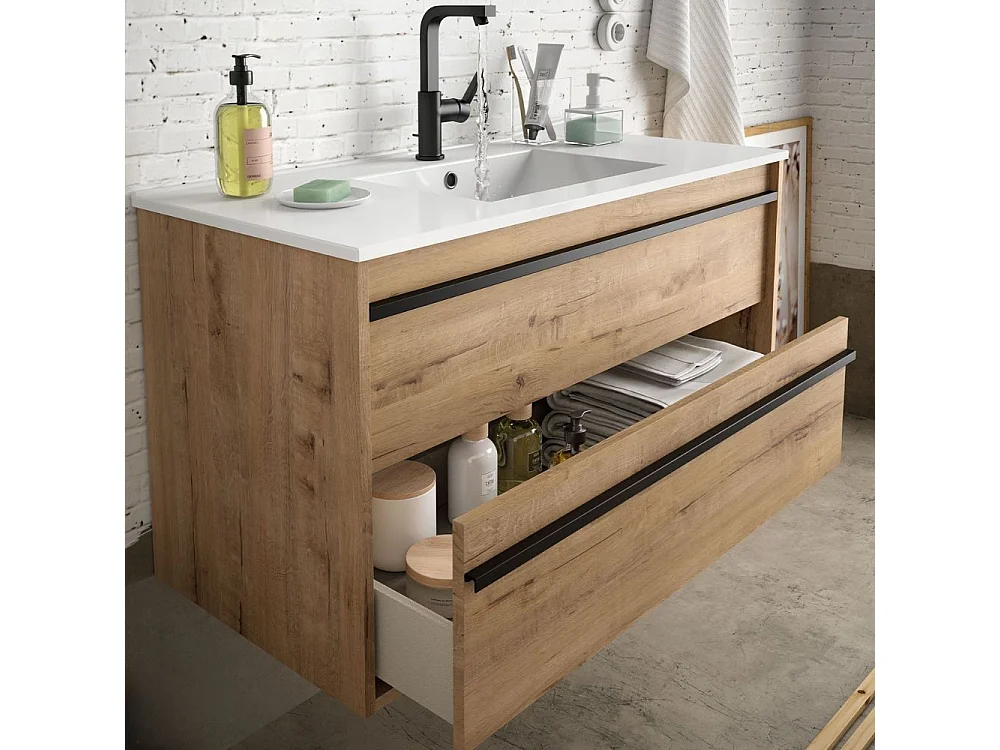 Mobile bagno sospeso rovere ostippo 2 cassetti 60x45x54h Ador60