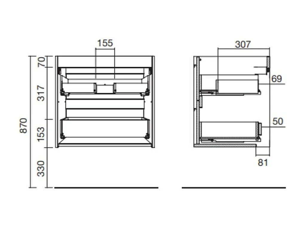 Mobile bagno sospeso rovere ostippo 2 cassetti 60x45x54h Ador60