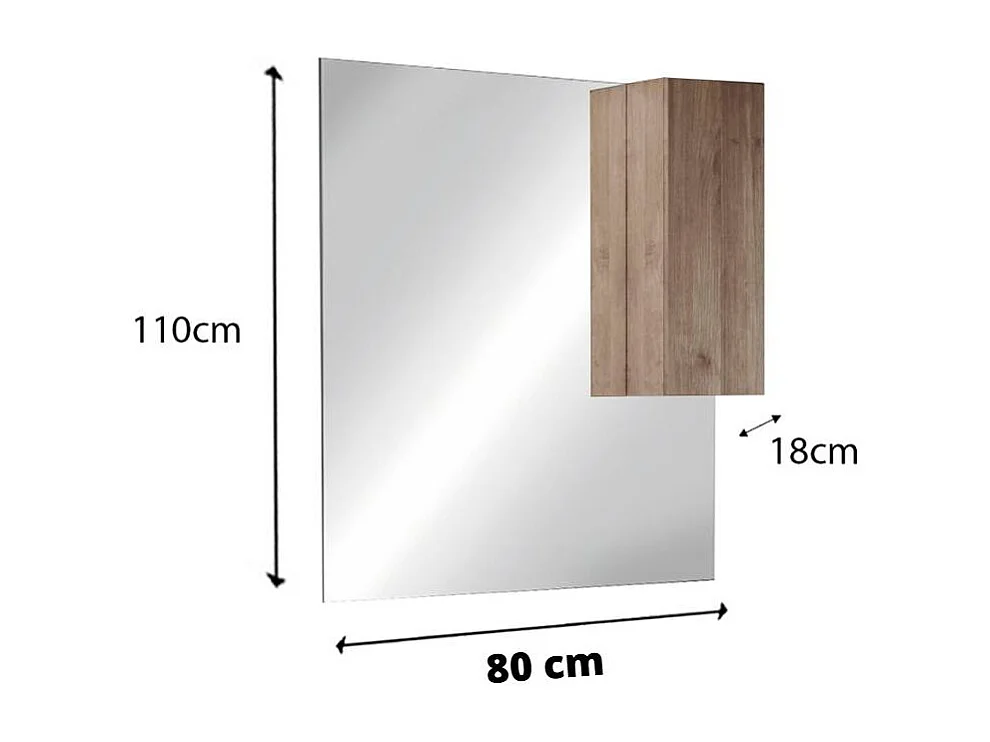 Miroir avec lampe et colonne de rangement décor bois foncé L80 cm - JUPITER