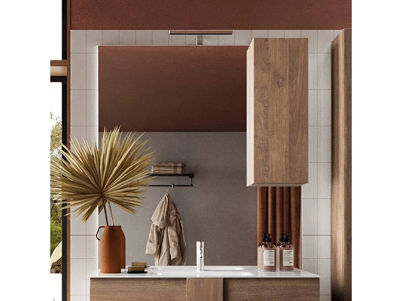 Specchio bagno con pensile e lampada LED Salemi 80x110h colore rovere mercure