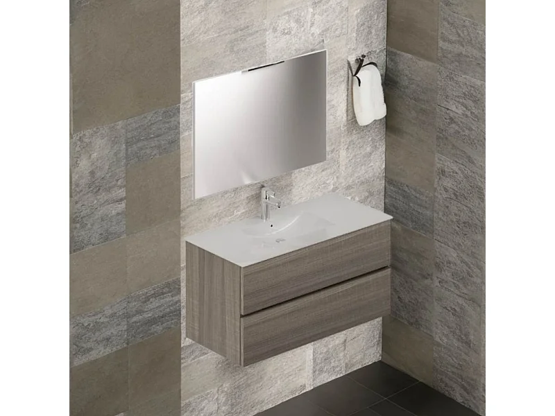 Mobile bagno sospeso olmo 2 cassetti con lavabo e specchio COMP100OL 101x46x54h