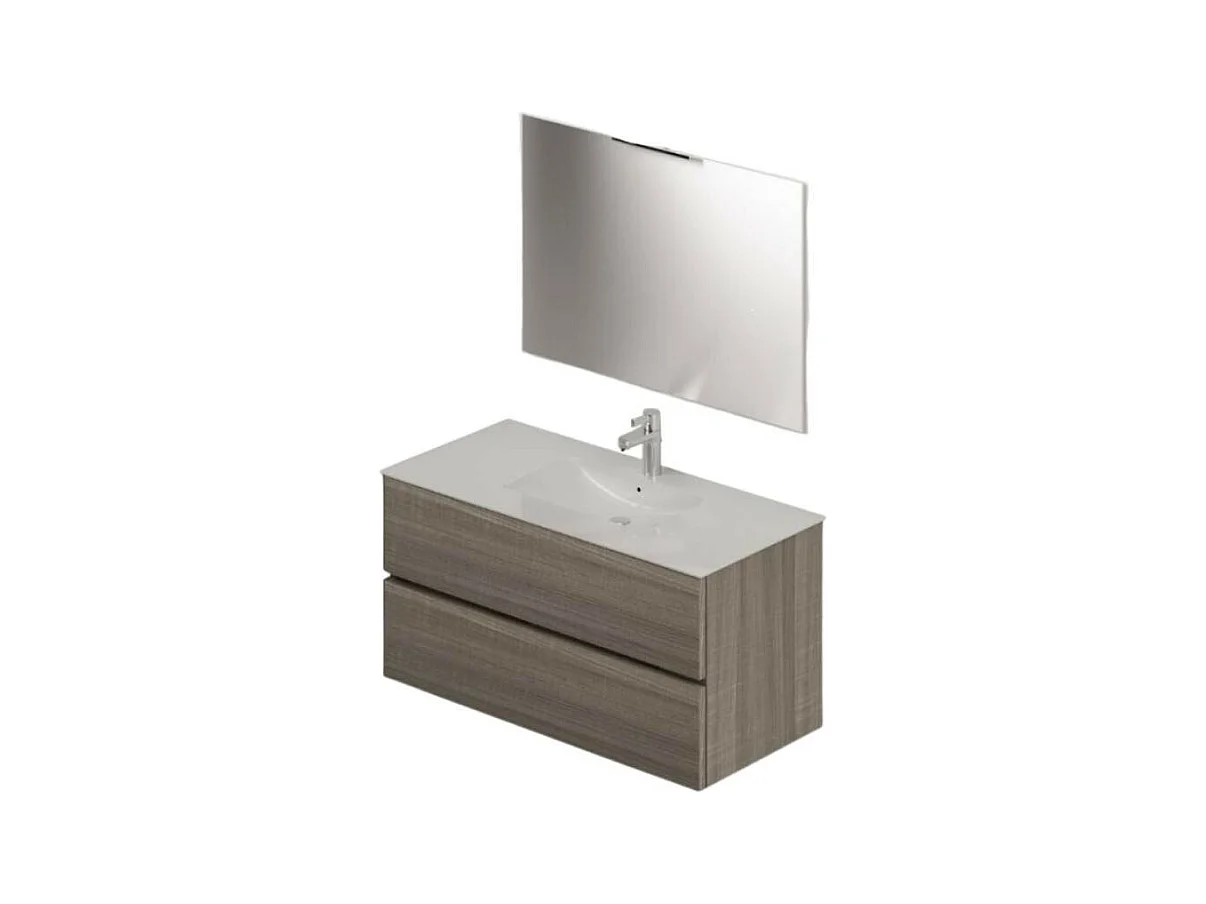 Mobile bagno sospeso olmo 2 cassetti con lavabo e specchio COMP100OL 101x46x54h