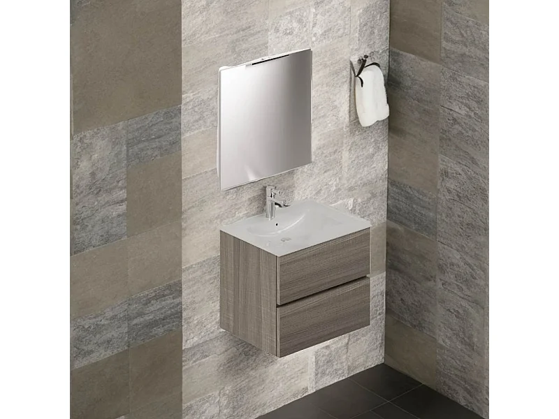 Mobile bagno sospeso olmo 2 cassetti con lavabo e specchio COMP60OL 61x46x54h