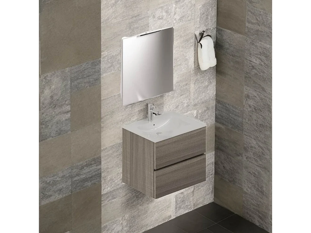 Mobile bagno sospeso olmo 2 cassetti con lavabo e specchio COMP60OL 61x46x54h