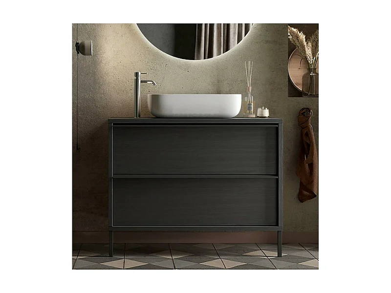 Mobile bagno 2 cassetti Adam105 colore nero frassinato 105x43x78H