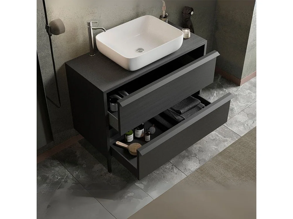 Mobile bagno 2 cassetti Adam105 colore nero frassinato 105x43x78H