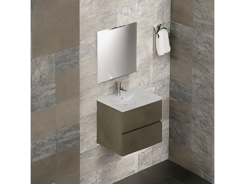 Mobile bagno sospeso argilla 2 cassetti con lavabo e specchio COMP60AR 61x46x54h