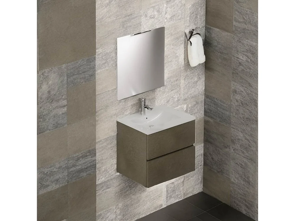 Mobile bagno sospeso argilla 2 cassetti con lavabo e specchio COMP60AR 61x46x54h