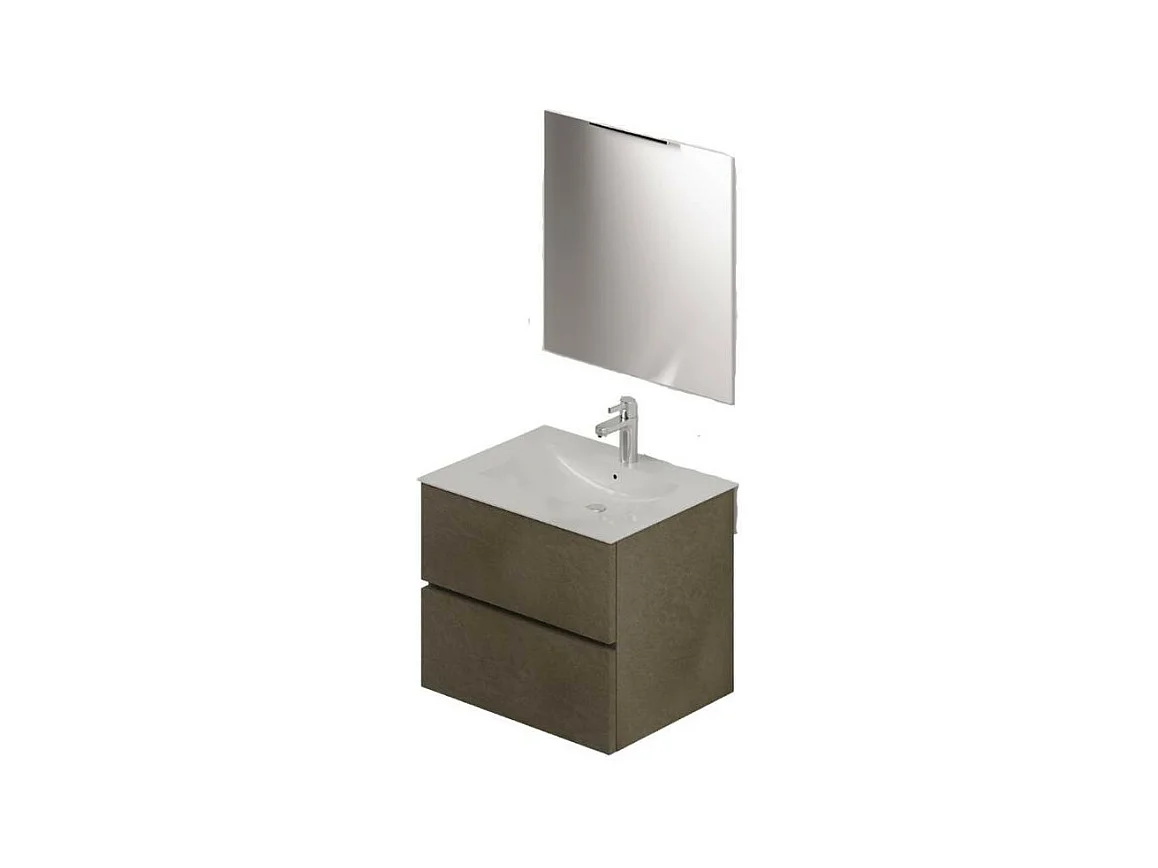 Mobile bagno sospeso argilla 2 cassetti con lavabo e specchio COMP60AR 61x46x54h