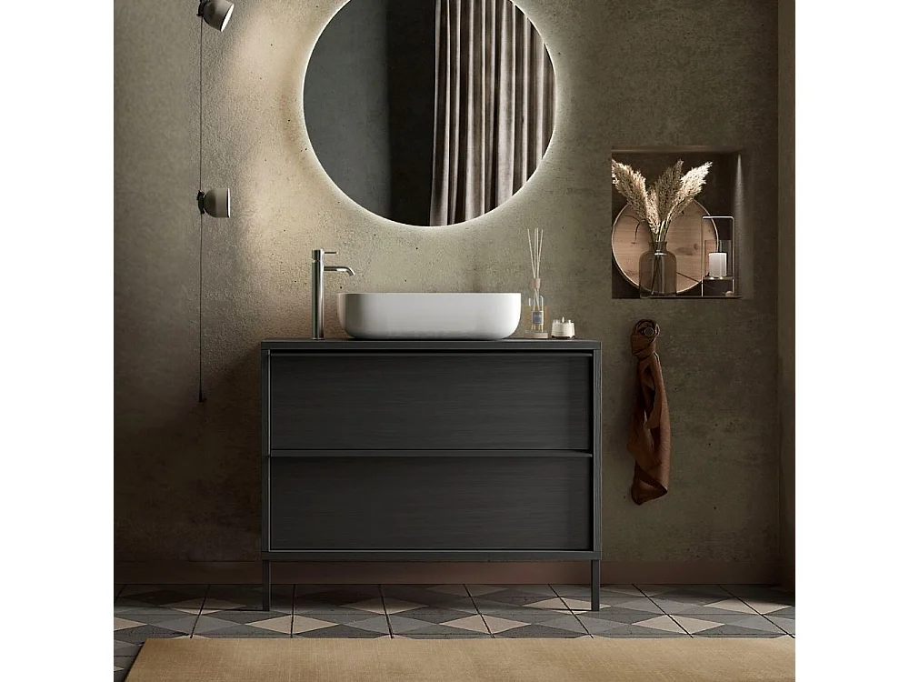 Mobile bagno 2 cassetti Adam79 colore nero frassinato 79x43x78H