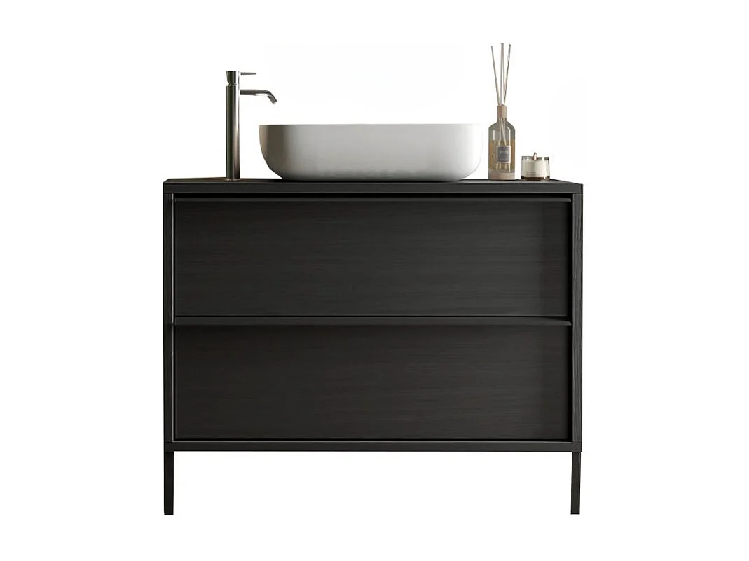 Mobile bagno 2 cassetti Adam79 colore nero frassinato 79x43x78H