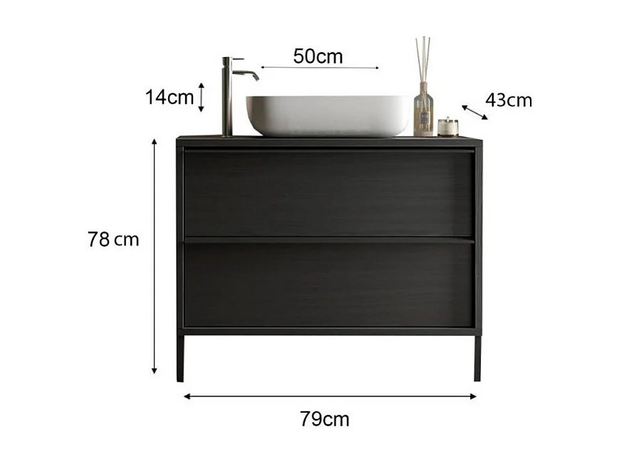 Mobile bagno 2 cassetti Adam79 colore nero frassinato 79x43x78H