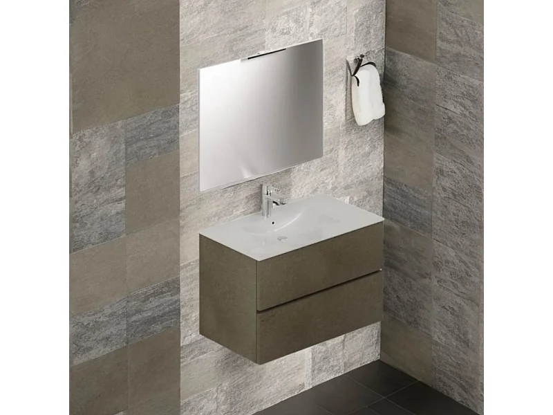 Mobile bagno sospeso argilla 2 cassetti con lavabo e specchio COMP80AR 81x46x54h