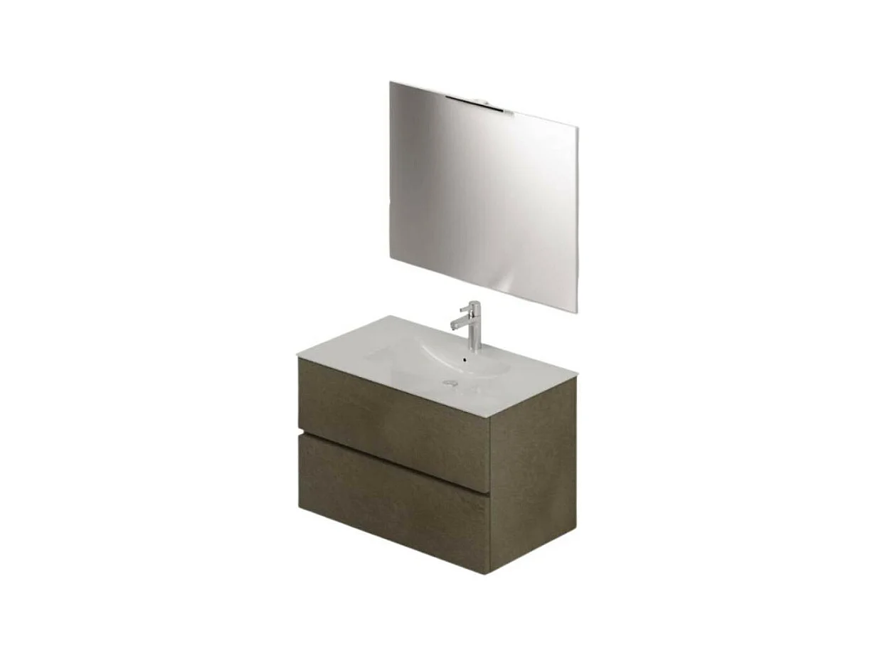 Mobile bagno sospeso argilla 2 cassetti con lavabo e specchio COMP80AR 81x46x54h