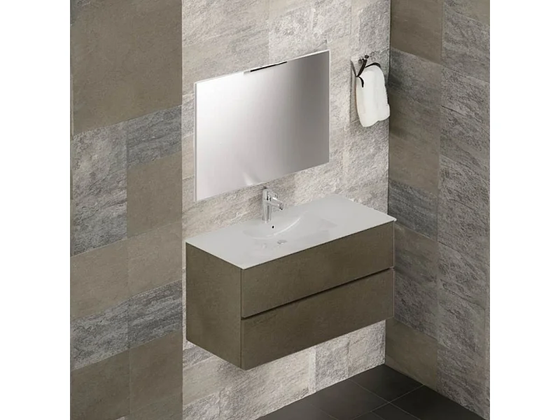 Mobile bagno sospeso argilla 2 cassetti con lavabo e specchio COMP100AR 101x46x54h