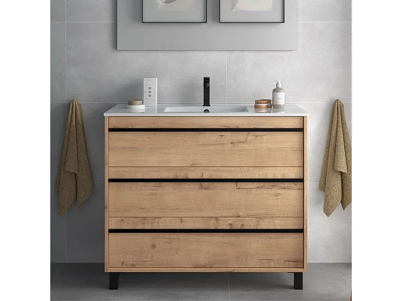 Mobile bagno rovere ostippo 3 cassetti 100x45x86h Geco100